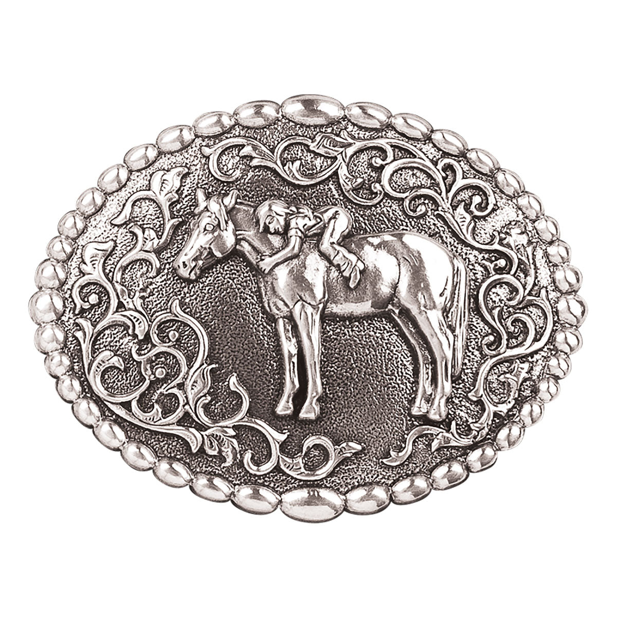 Nocona girl on horse buckle 37672