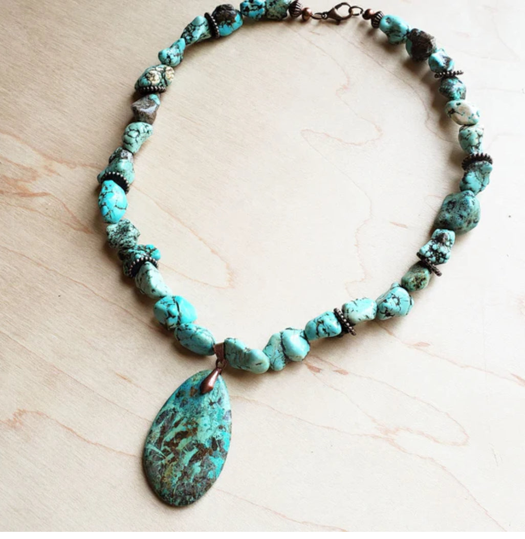 Chunky Turquoise Necklace w/ Natural Teardrop Pendant 249m