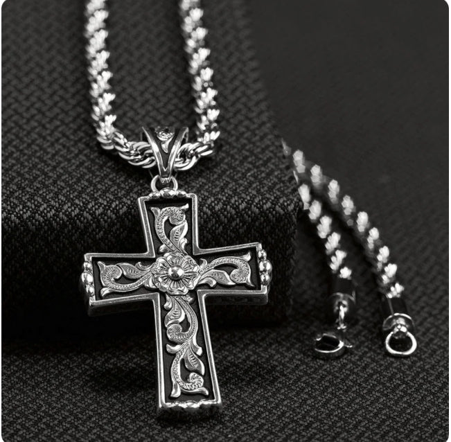 Men’s Black/Silver Scrolled Cross 32110