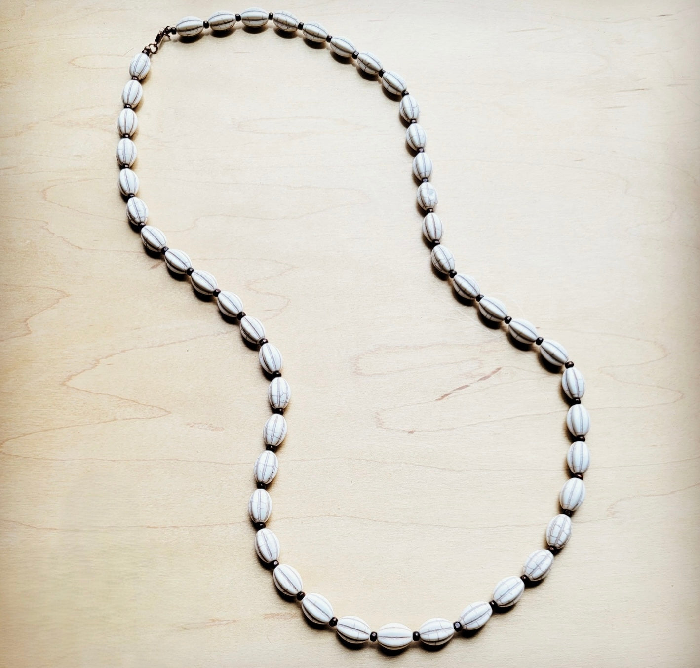 White Turquoise & Wood Melon Beaded Necklace 258p