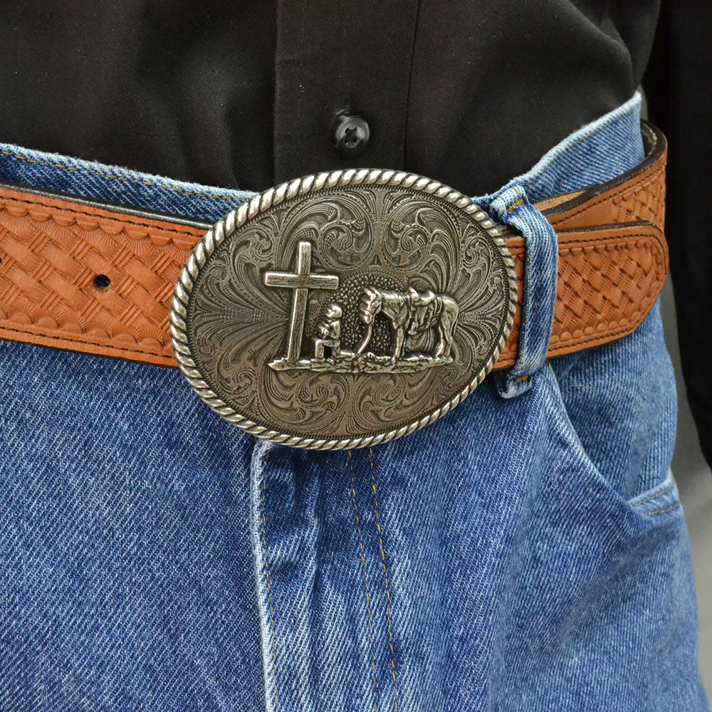Montana antique silver Christian cowboy buckle 61304
