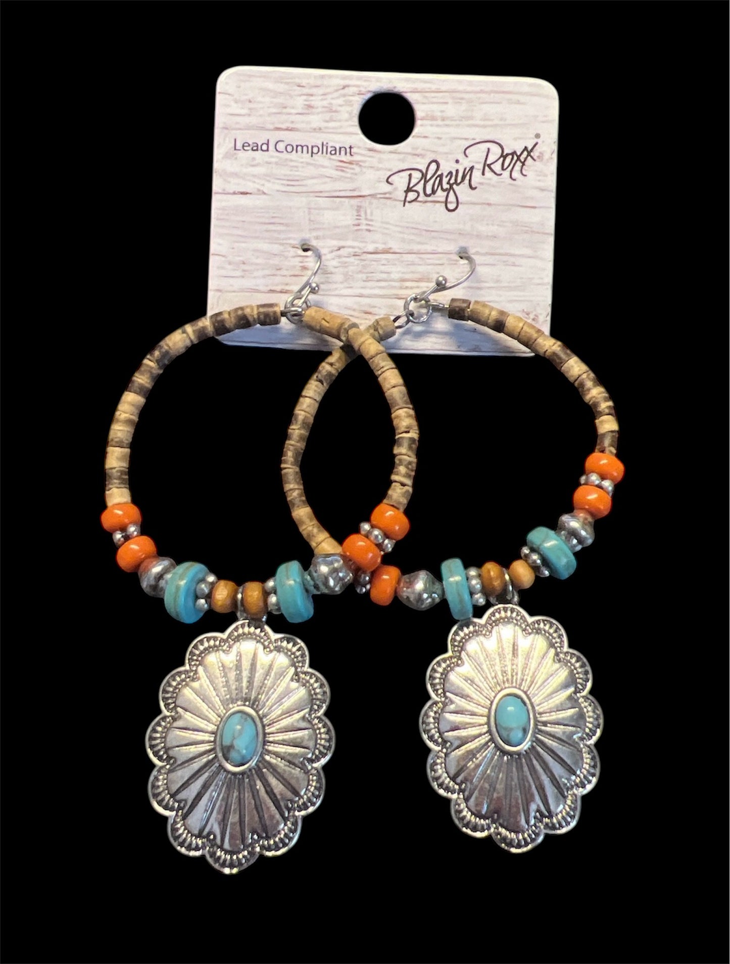 Turquoise & orange concho earrings