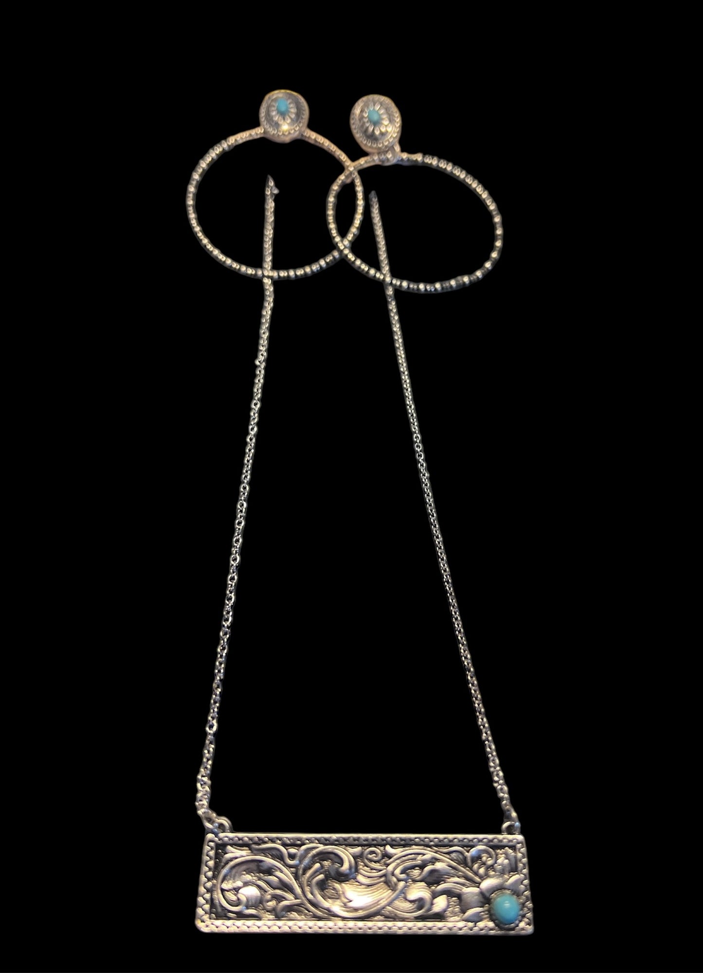 Silver floral necklace set D450021236