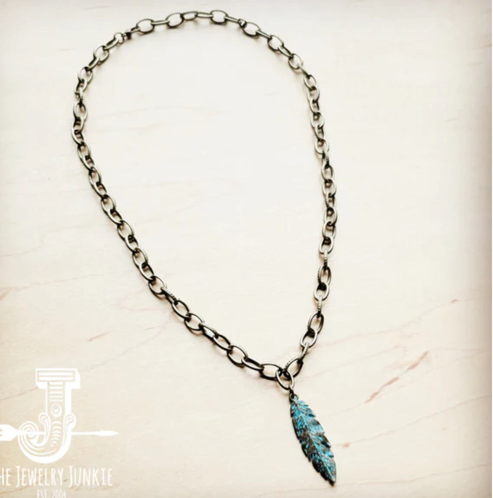 Antique Gold Collar Necklace w/ Burnished Feather Pendant 258v