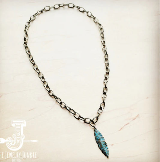 Antique Gold Collar Necklace w/ Burnished Feather Pendant 258v