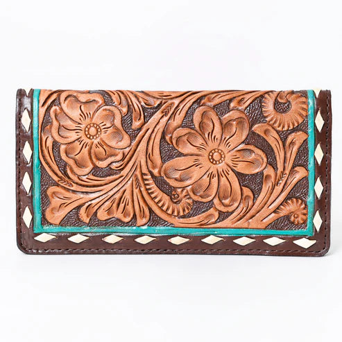 Leather hand tooled wallet w/turquoise KBG202(women's)