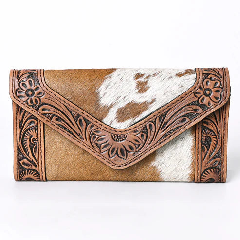 Leather hand tooled wallet w/flowers & cowhide(women's)