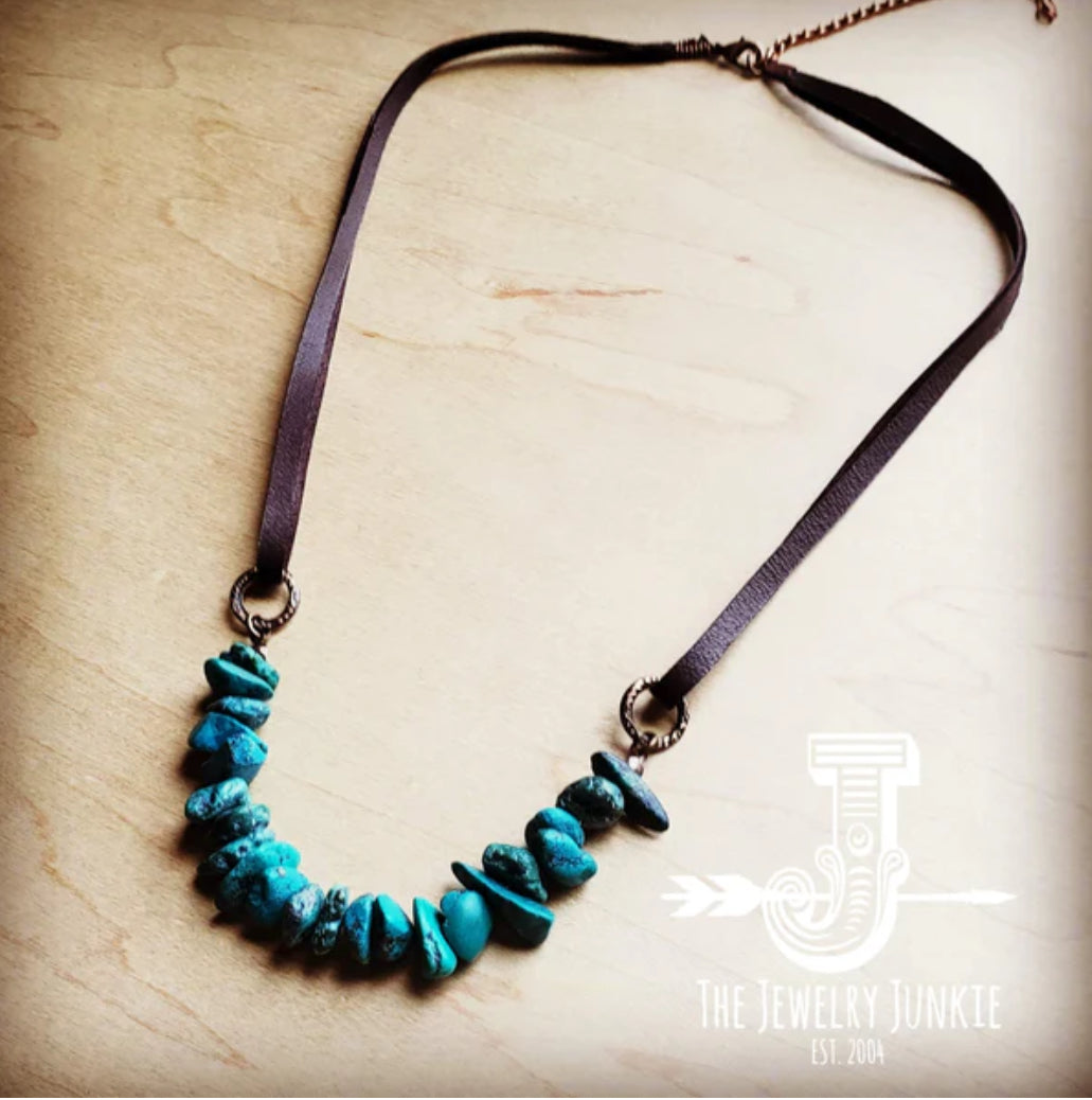 NATURAL TURQUOISE Leather Cord Necklace 250v