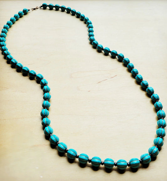 Blue Turquoise & Wood Melon Beaded Necklace 258q