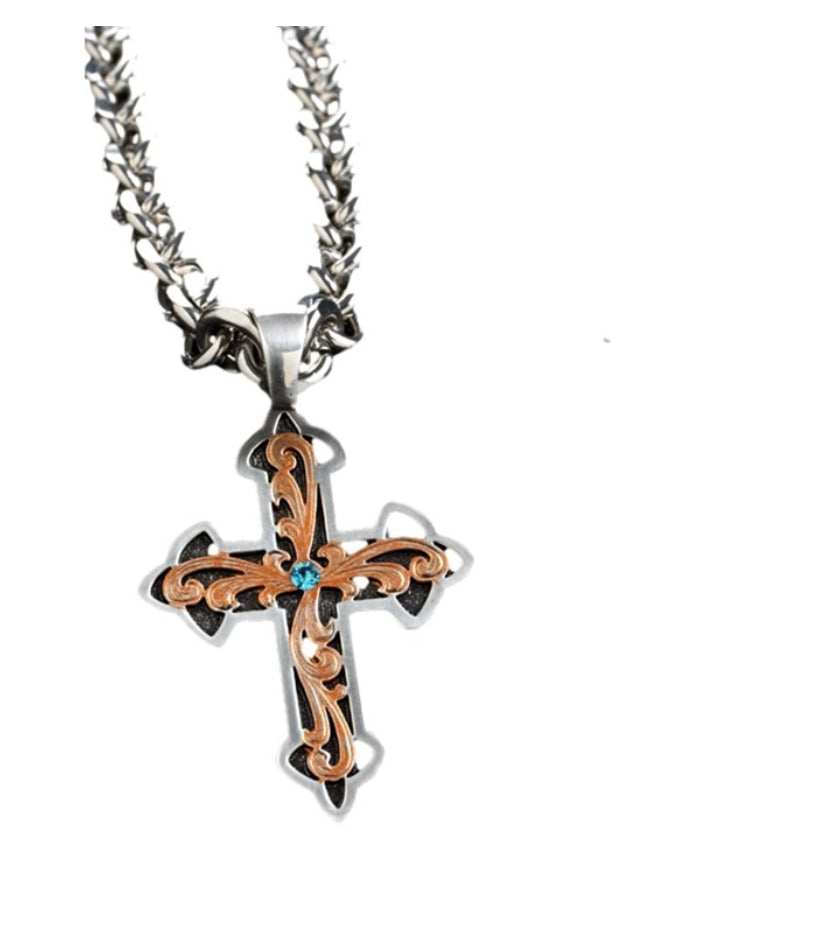 Men’s Copper Raised Engraved Cross Necklace D47017