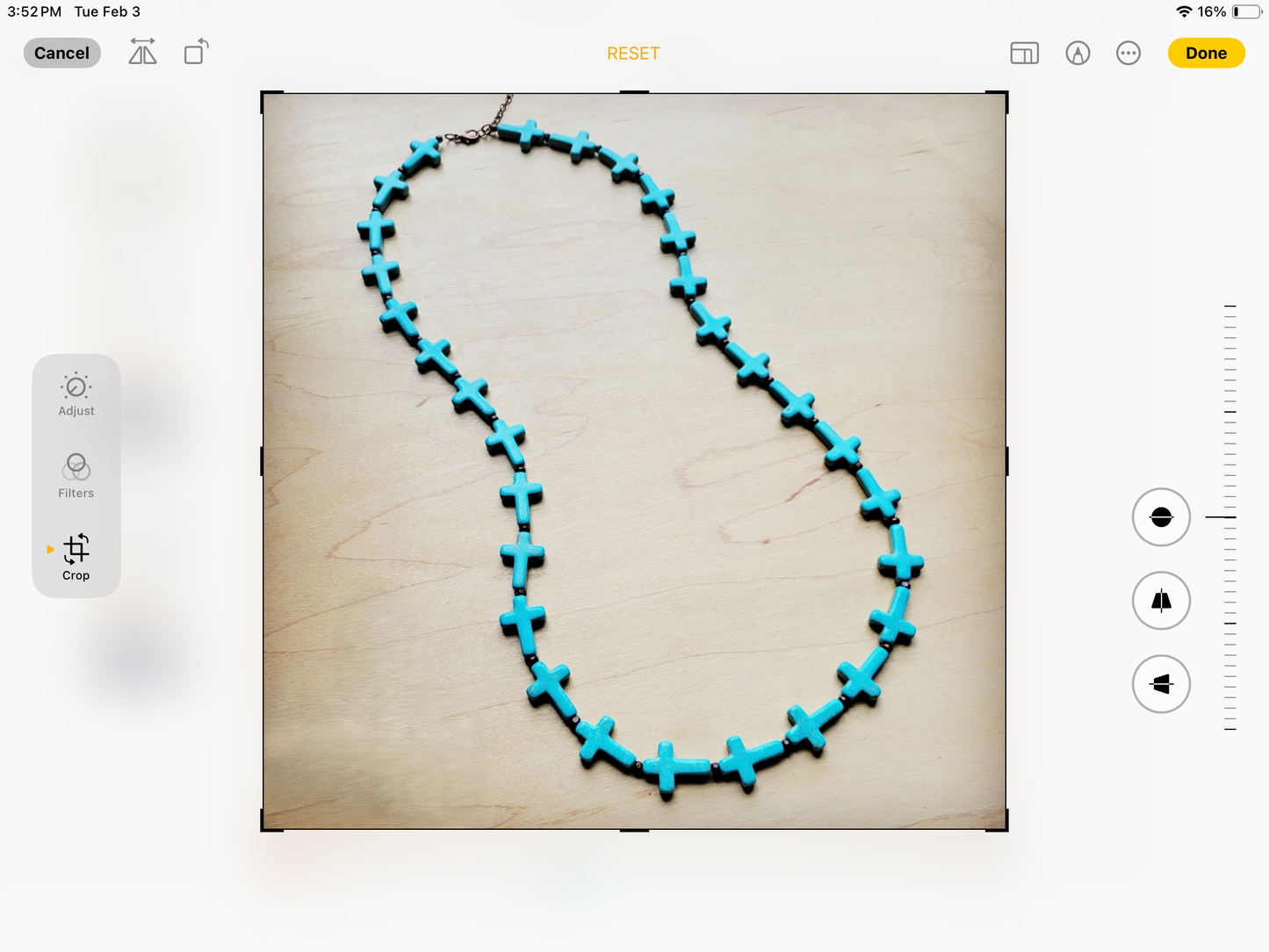 Blue Turquoise & Wood Beaded Cross Necklace 258n