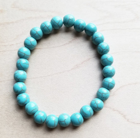 Blue Turquoise Stackable Stretch Beaded Bracelet 800u