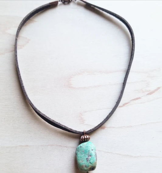 Leather Choker with African Turquoise Accent 242z