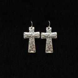 Hammered Silver Tone Cross Earrings 30472
