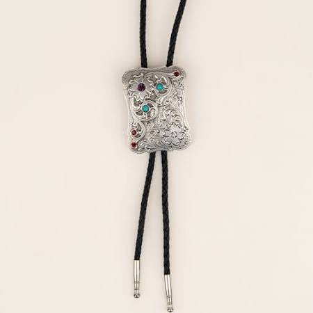 DOUBLE S BOLO TIE FLOWER STONE 22402