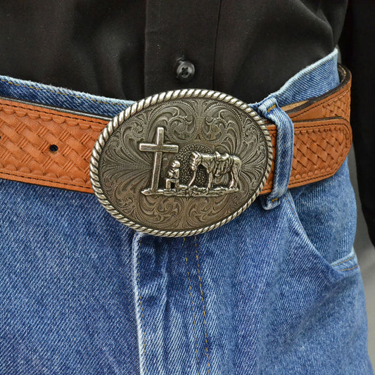 Montana antique silver Christian cowboy buckle 61304