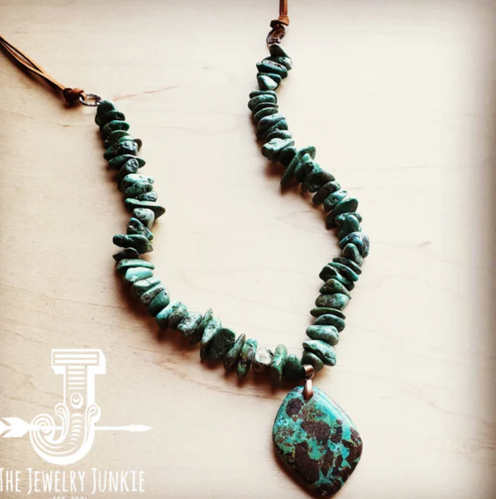 Natural Turquoise Chunky Necklace with Large Natural Pendant 250f