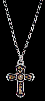SLVR/GLD Cross Necklace with Clear Stone DN120