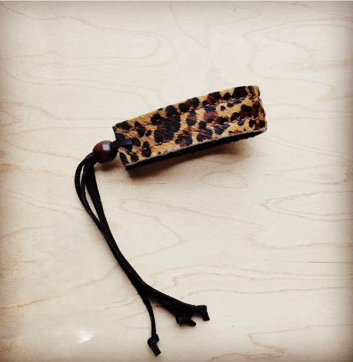 Narrow Leather Cuff w/ Adjustable Tie Hair Hide Leopard 014p