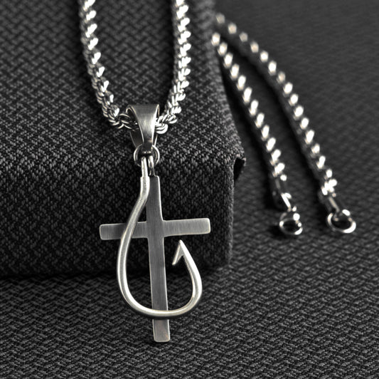 Men’s Cross/Fish Hook Pendant Necklace 32134