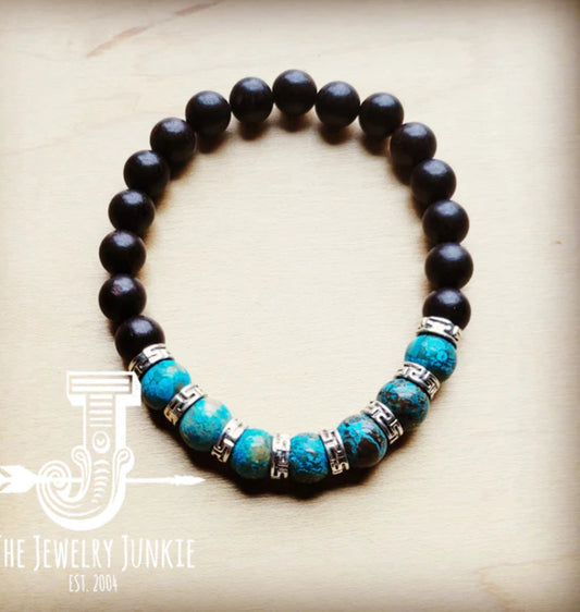 Genuine Regalite and Black Wood Stretch Bracelet 806LL