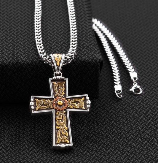 Men’s Antique Silver/Gold Cross Necklace 32146
