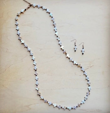Long Mother-Of-Pearl Cross Necklace 259p