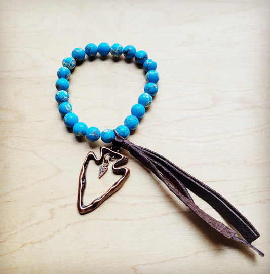 Ocean Agate Beaded Bracelet Leather Tassel Arrowhead 810k