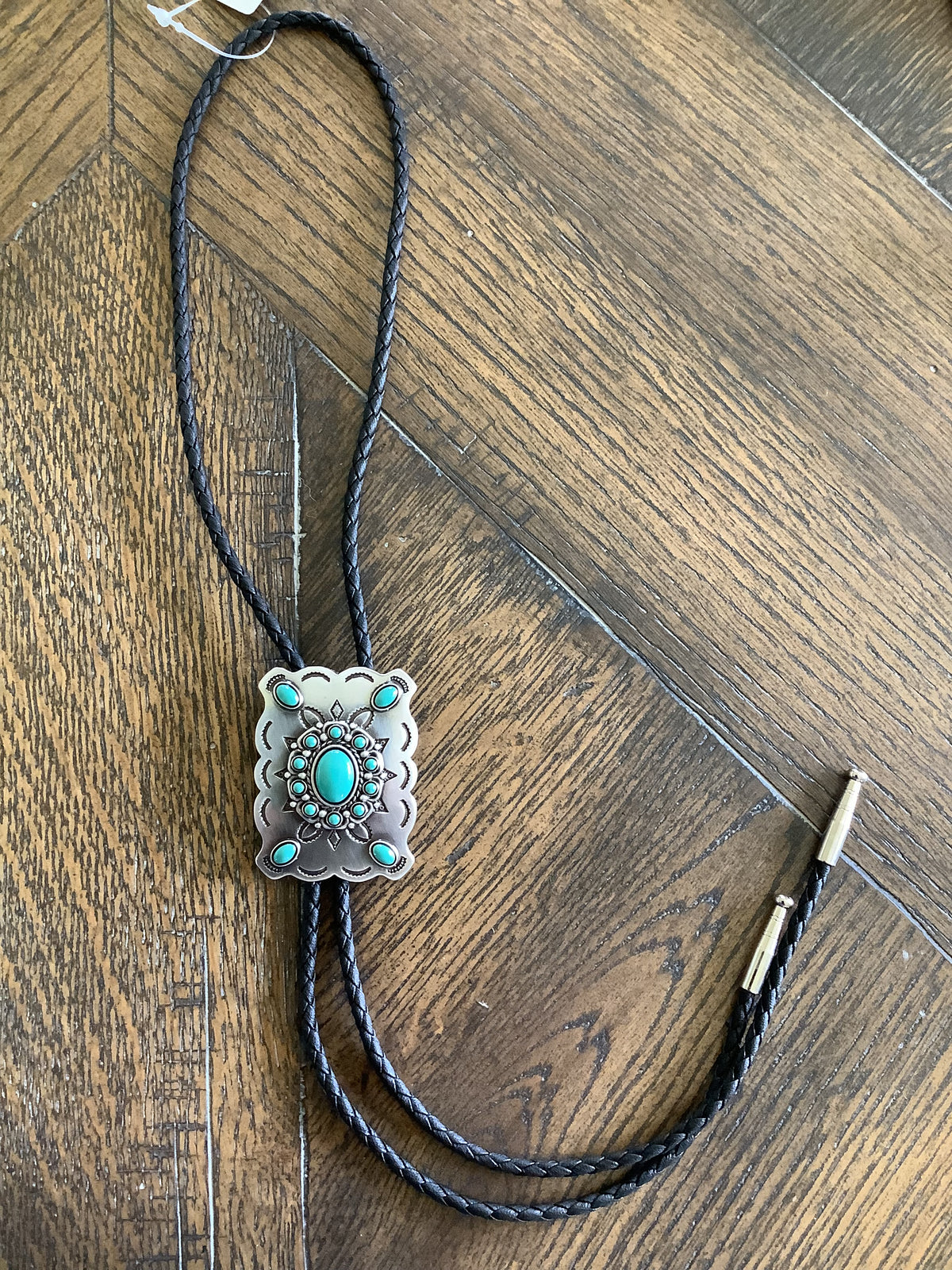 BOLO RECTANGLE WESTERN CONCHO TURQUOISE STONES SILVER 22232