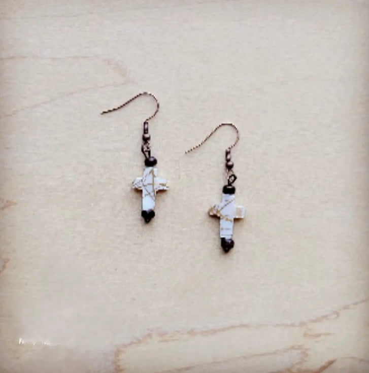 Mother-Of-Pearl Cross Earrings 224c