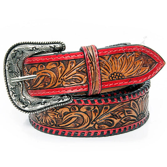 American Darling red stitched floral belt 103