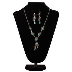 Earring and Necklace Set with Turquoise Feathers D450023633