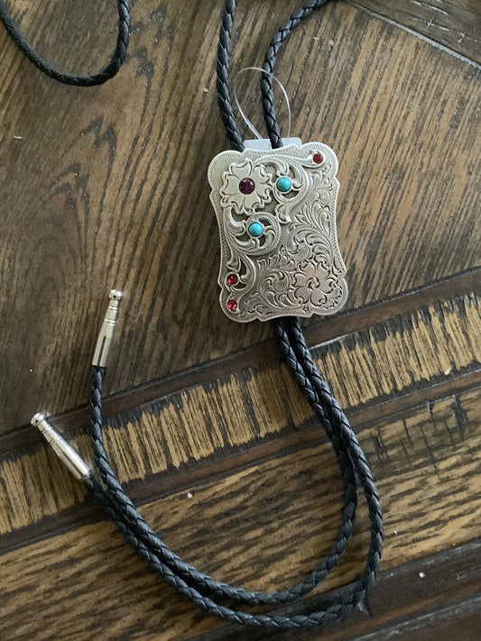 22402 DOUBLE S BOLO TIE FLOWER STONE