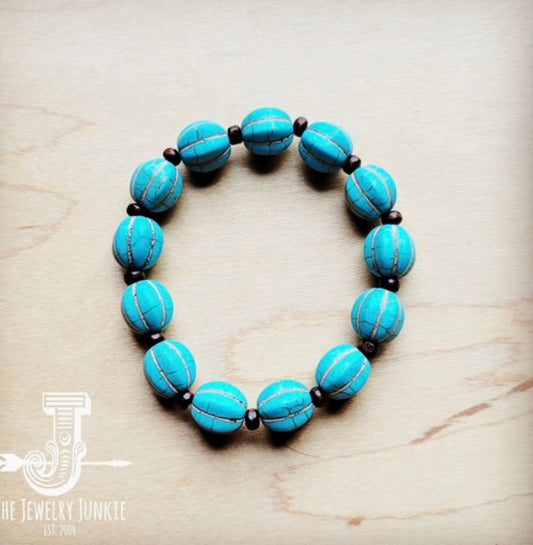 Turquoise Blue Melon Beaded Stretch Bracelet 809g