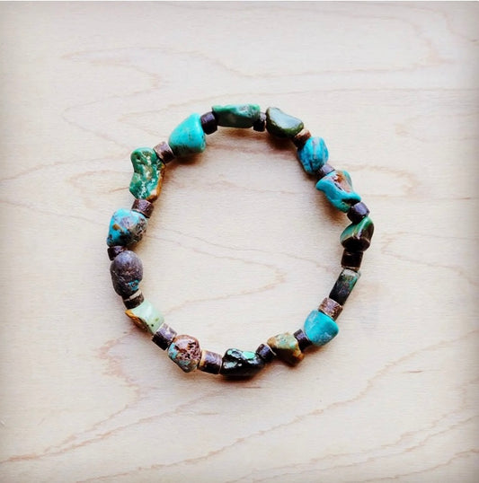 Genuine Hubei Natural Turquoise Beaded Bracelet Wood 810f