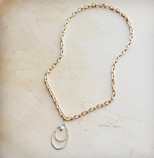 Matte Gold Necklace w/ Matte Gold Pearl Pendant 259o