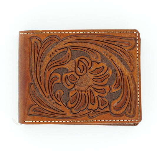 Brown floral removable passcase wallet